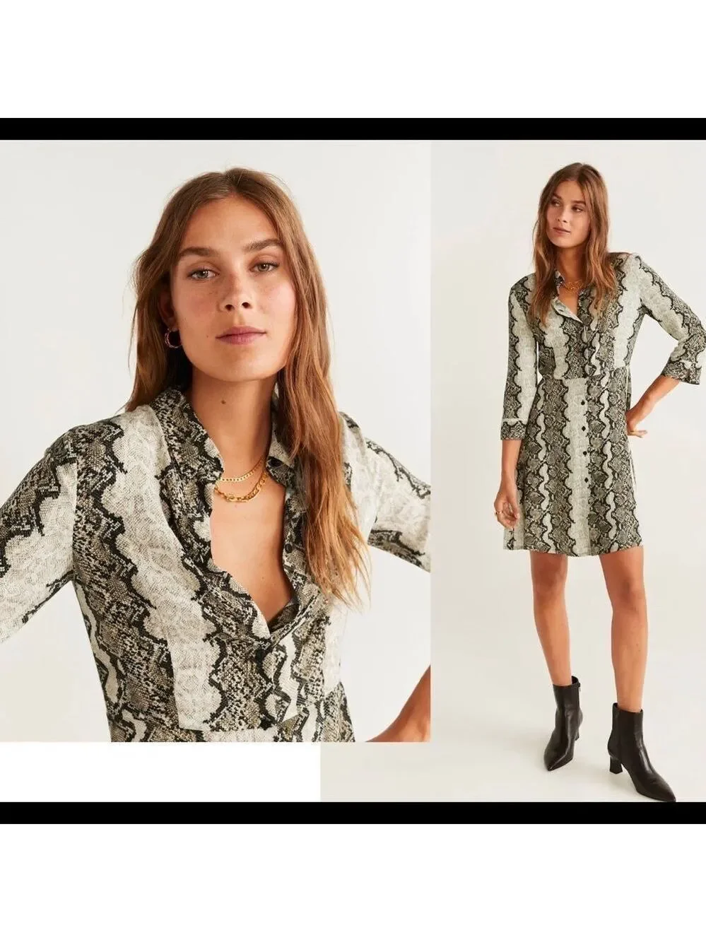 Mng New with tag long sleeve snake print button down dress size extra small